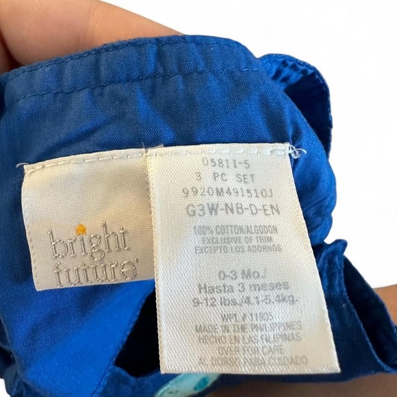 Vintage Bright Future Blue fish overalls with matching booties for baby boy - Picture 3 of 4